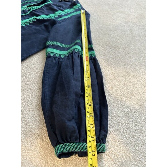 J. Crew Women’s Embroidered Boho Linen & Cotton Navy & Green Top Blouse Size 10 - Picture 13 of 13